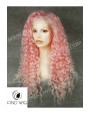 Synthetic lace front wig Curly pink long hair