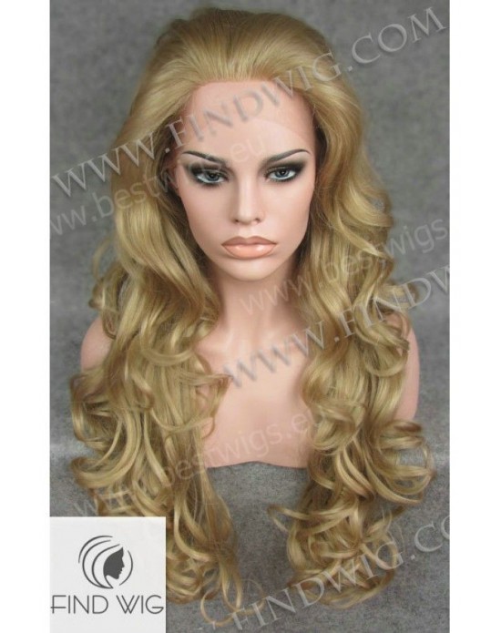 Synthetic lace front wig Wavy blond ash-grey colored long hair
