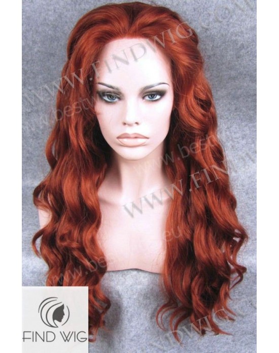 Synthetic lace front wig Wavy red long hair