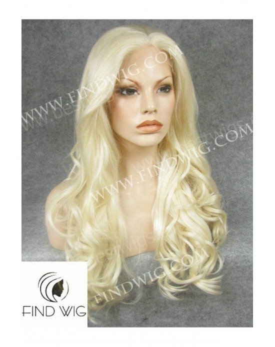 Synthetic lace front wig Wavy blond long hair