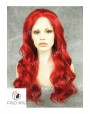 Synthetic lace front wig Wavy red long hair