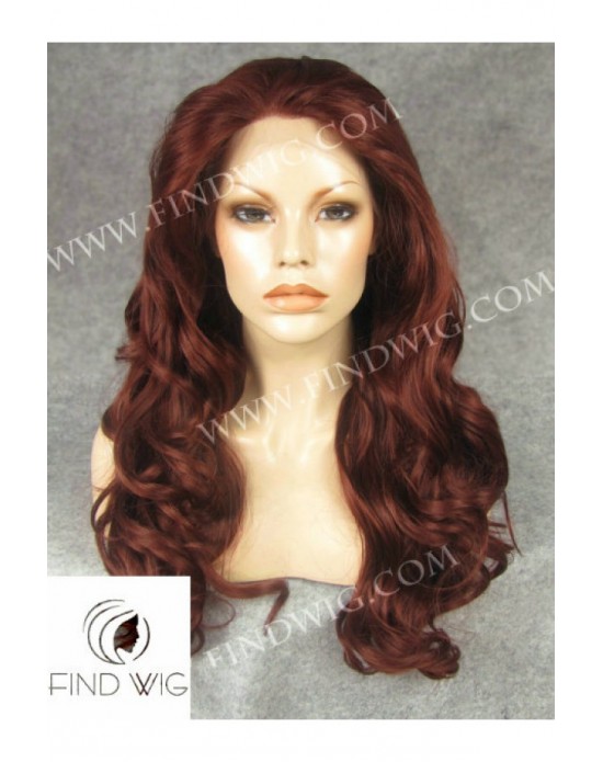 Synthetic lace front wig Wavy red long hair
