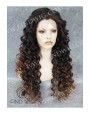 Synthetic lace front wig Curly chestnut long hair dark roots