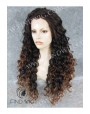 Synthetic lace front wig Curly chestnut long hair dark roots