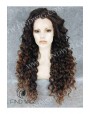 Synthetic lace front wig Curly chestnut long hair dark roots