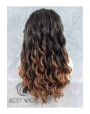 Synthetic lace front wig Wavy chestnut long hair dark roots