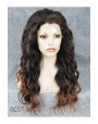Synthetic lace front wig Wavy chestnut long hair dark roots
