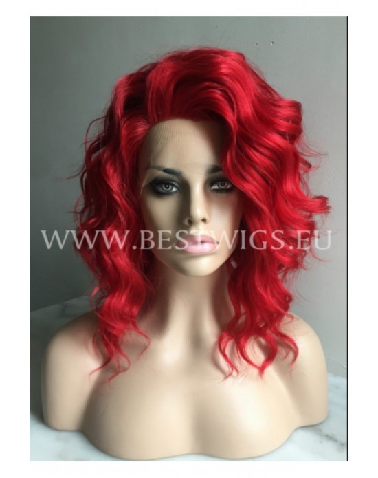 Synthetic lace front wig Wavy red medium hair