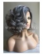 Synthetic lace front wig Wavy grey medium hair with dark roots