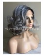 Synthetic lace front wig Wavy grey medium hair with dark roots