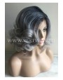 Synthetic lace front wig Wavy grey medium hair with dark roots