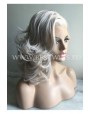Synthetic lace front wig Wavy blond (grey) medium hair