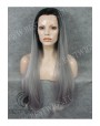 Synthetic lace front wig Stright blond long hair with dark roots
