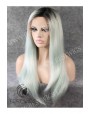 Synthetic lace front wig Stright blond long hair dark roots (with side part)