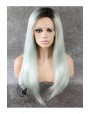 Synthetic lace front wig Stright blond long hair dark roots (with side part)