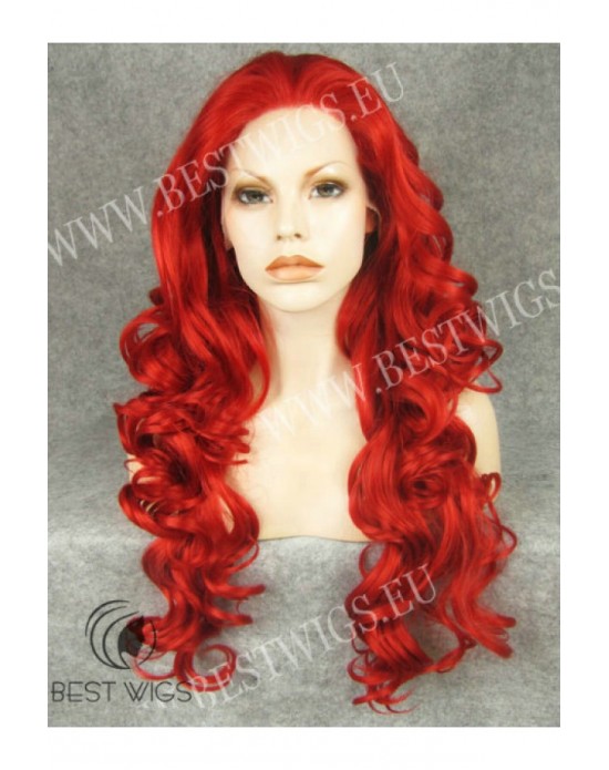 Synthetic lace front wig Wavy red long hair
