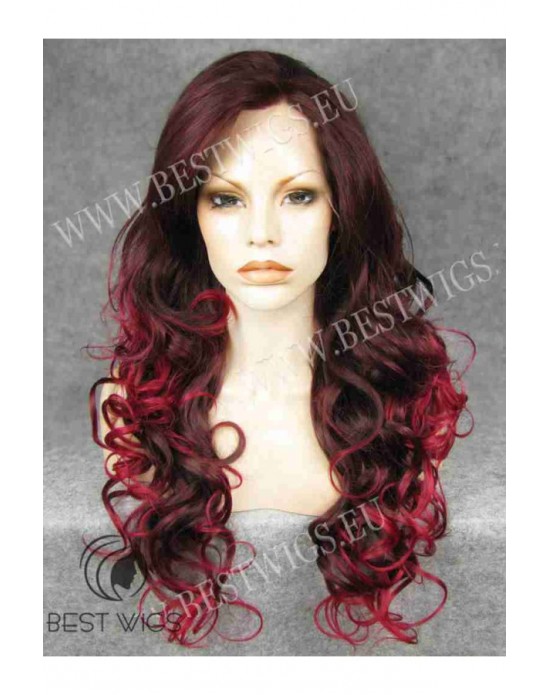 Synthetic lace front wig Wavy red long hair