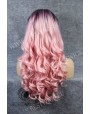 Synthetic lace front wig Wavy rose long hair with dark roots