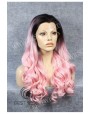 Synthetic lace front wig Wavy rose long hair with dark roots