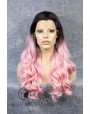 Synthetic lace front wig Wavy rose long hair with dark roots