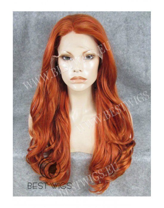 Synthetic lace front wig Wavy red long hair