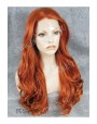 Synthetic lace front wig Wavy red long hair