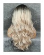 Synthetic Machine made wig Wavy blond long hair with dark roots