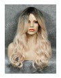 Synthetic Machine made wig Wavy blond long hair with dark roots