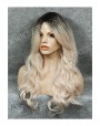 Synthetic Machine made wig Wavy blond long hair with dark roots