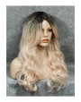 Synthetic Machine made wig Wavy blond long hair with dark roots