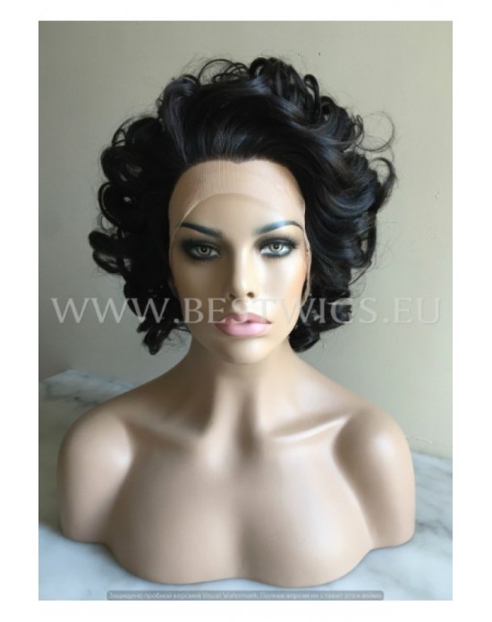 Synthetic lace front wig Wavy brown colored short hair Whitney style